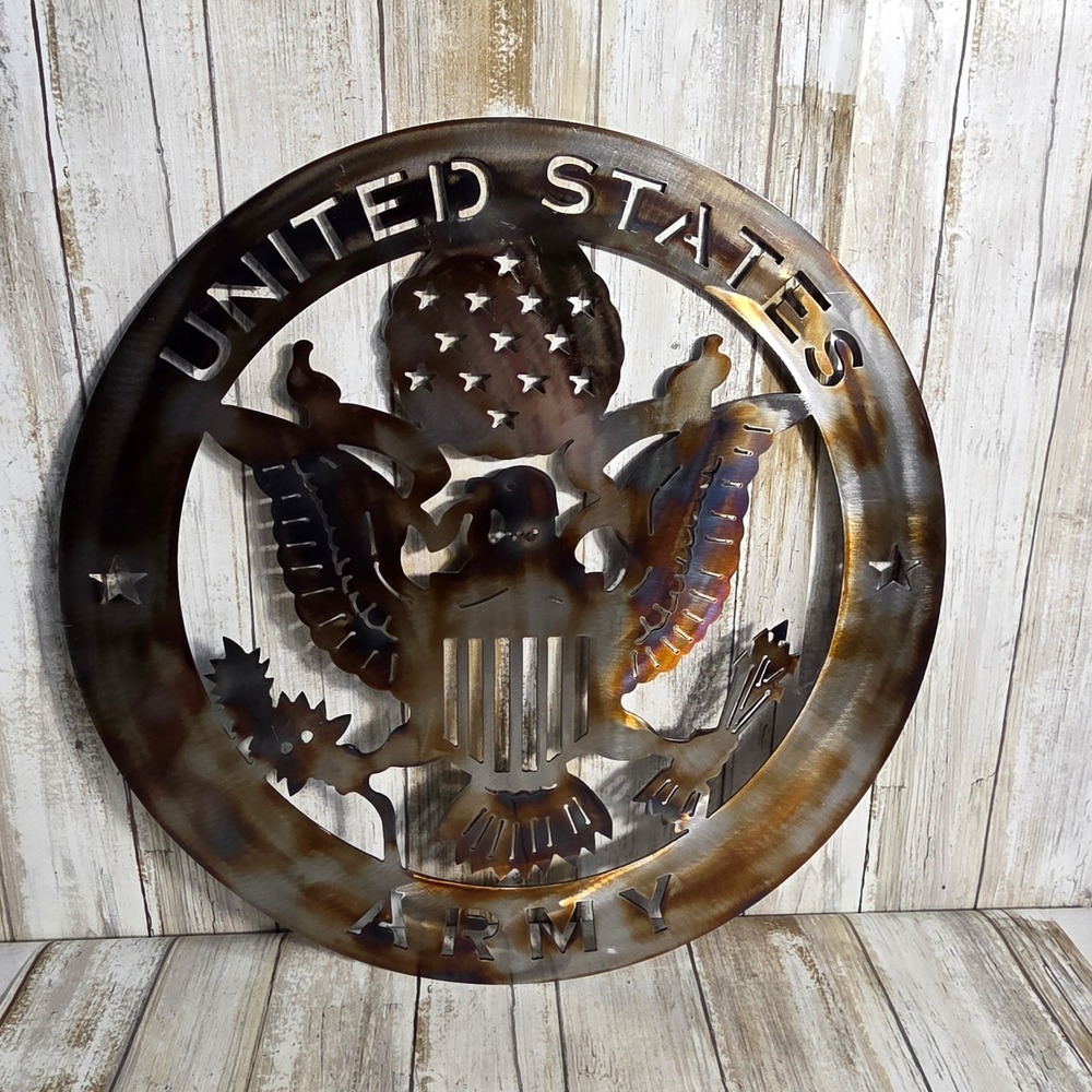United States Army Metal Wall Art Sign Heat Treated Rainbow Patina USA Made